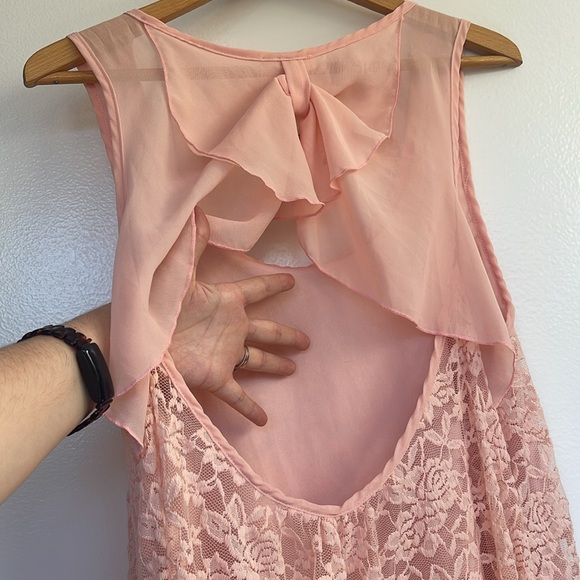 Womens juniors tank blouse cute open back lace pink top size 1X junior womens - Picture 1 of 10
